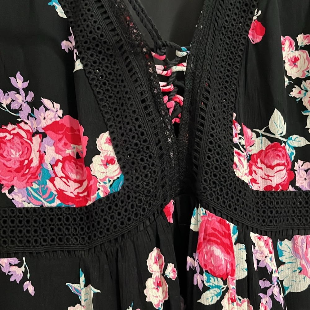 Torrid Floral Gauze Lace Up Skater Dress - Picture 7 of 15